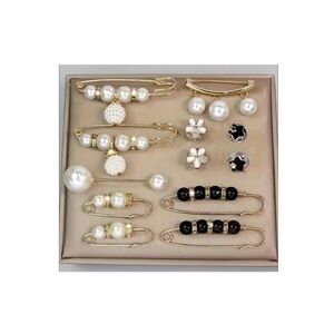 12pc Elegant Pearl & Acrylic Brooch Pin Set – Waist Adjusters, Gift-Ready Style